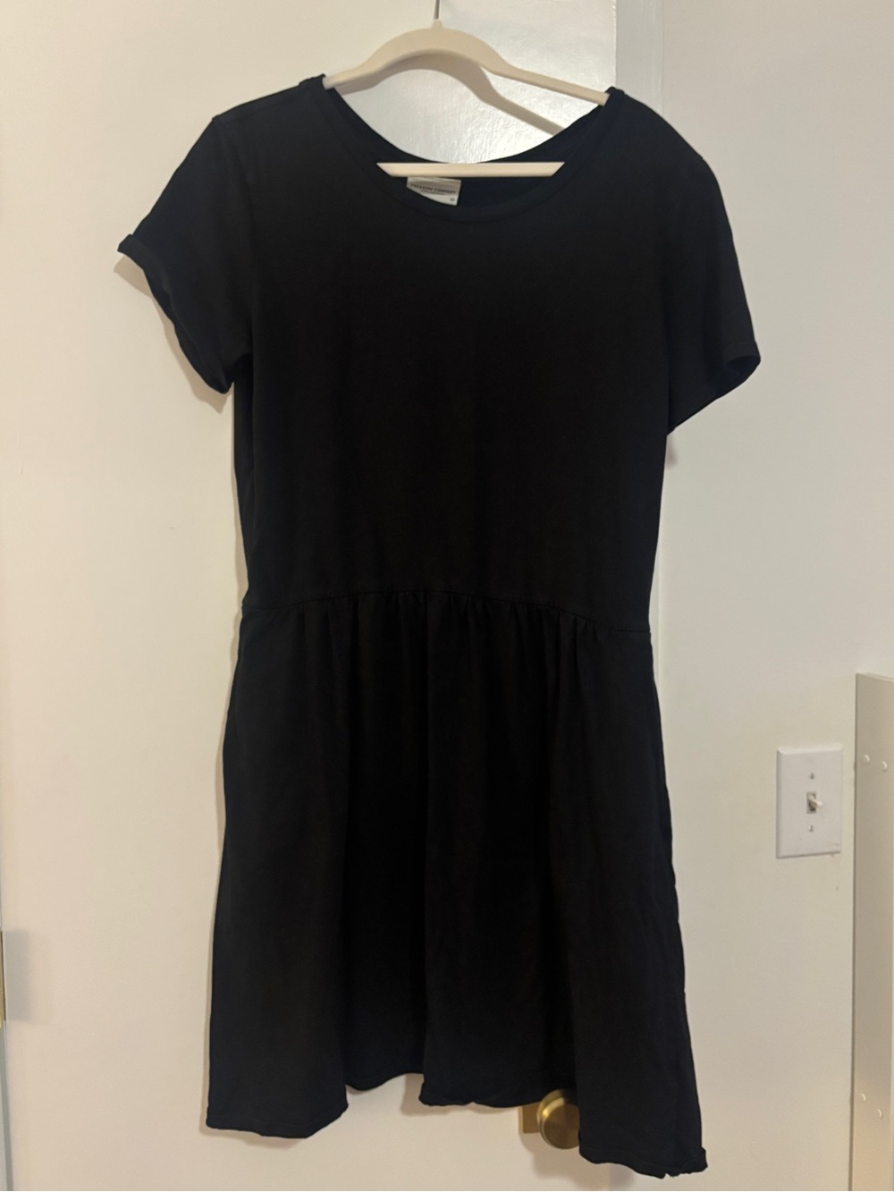Freedom Company 100% Cotton Mini Dress Pockets Black Ethically Made in USA GUC